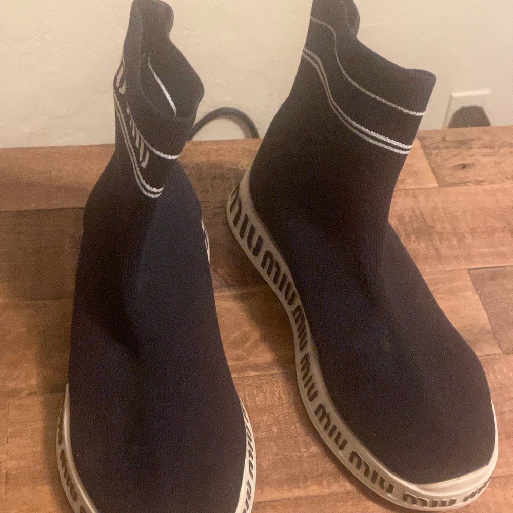 Miu Miu Black Sock Sneakers High-top knit textile sneakers in black. Size 36.5 (